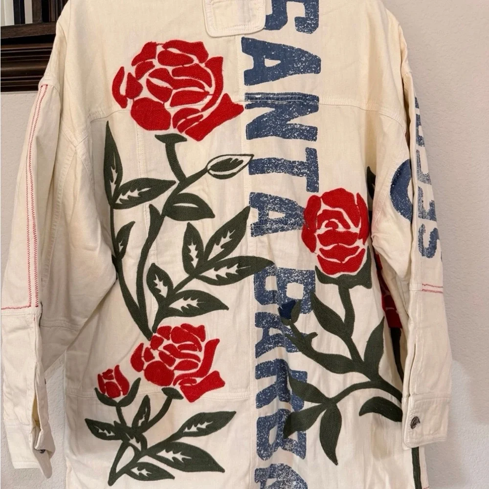 Free People Cream Floral Embroidered Jean Jacket - Picture 3 of 5